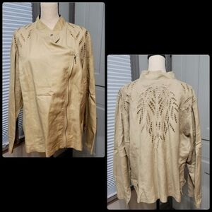 Ashley Stewart Linen Rattan Cutout Moto Jacket